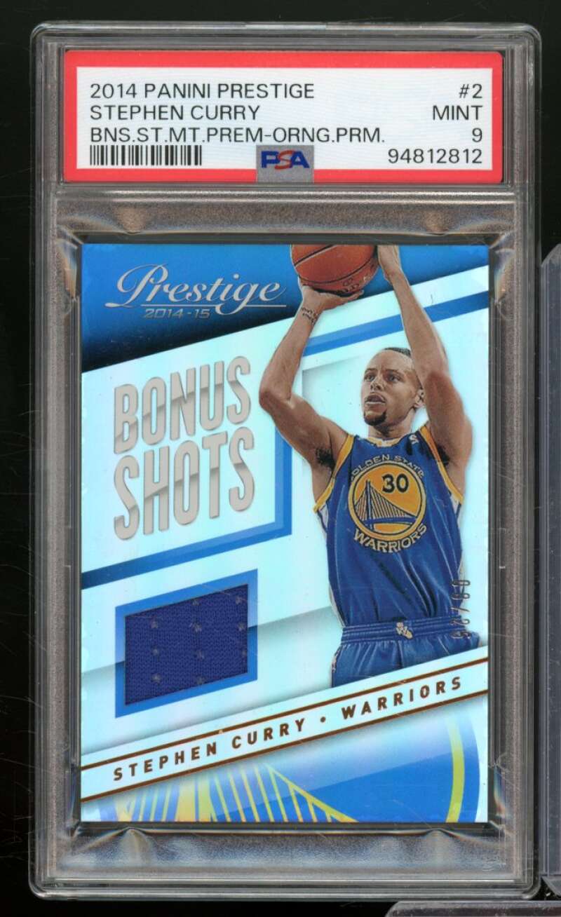 Stephen Curry Card 2014-15 Panini Prestige Bonus Shots Material (8/25) #2 PSA 9 Image 1