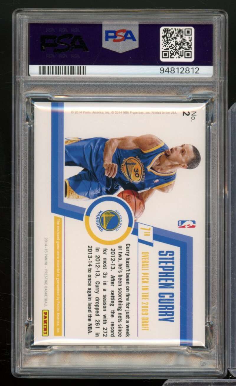 Stephen Curry Card 2014-15 Panini Prestige Bonus Shots Material (8/25) #2 PSA 9 Image 2