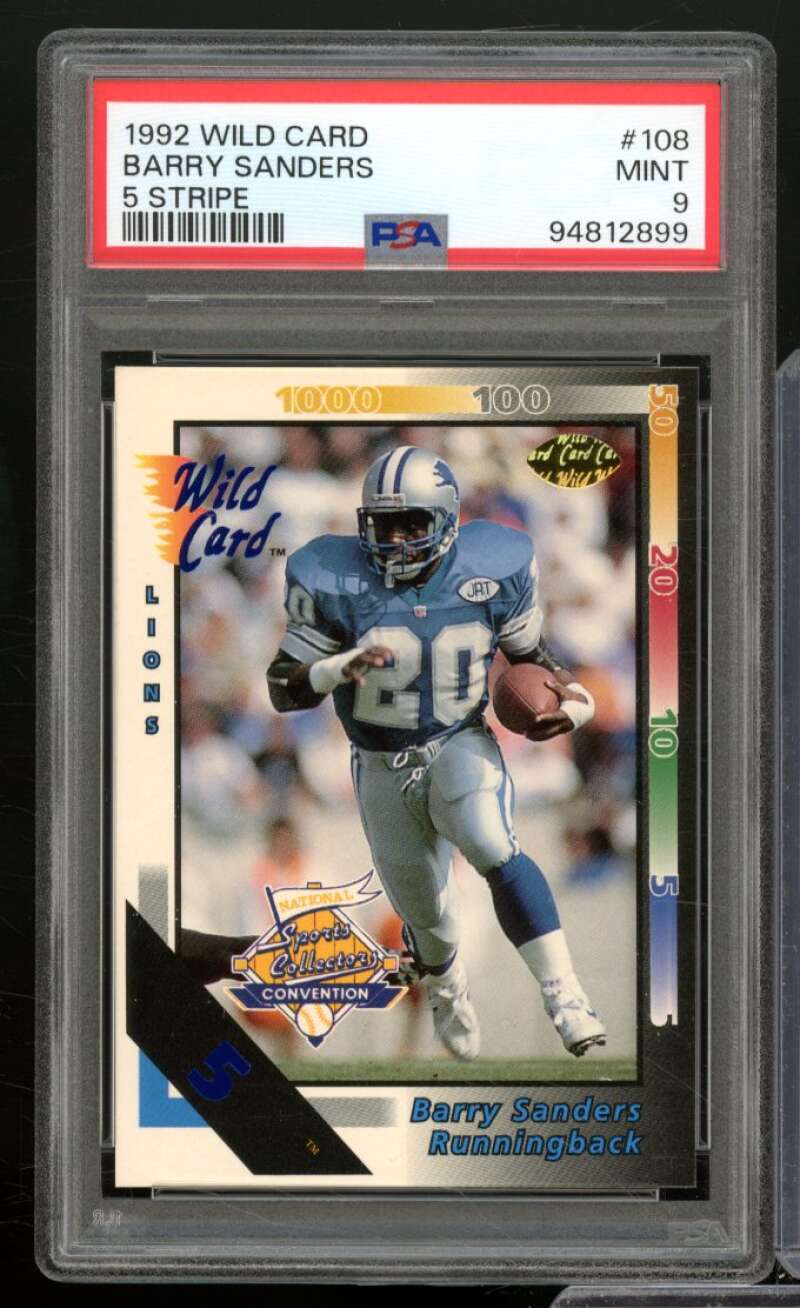 Barry Sanders Card 1992 Wild Card 5 Stripe (pop 5) #108 PSA 9 Image 1