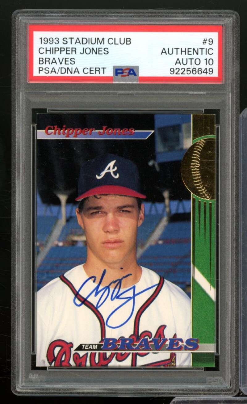 Chipper Jones Card 1993 Stadium Club Autograph #9 PSA/DNA Authentic Auto 10 Image 1