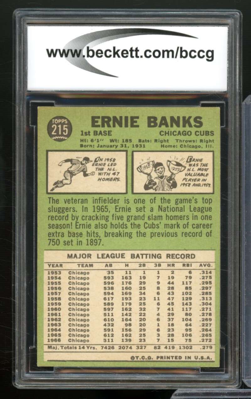 1967 Topps #215 Ernie Banks Card BGS BCCG 8 Excellent+ Image 2