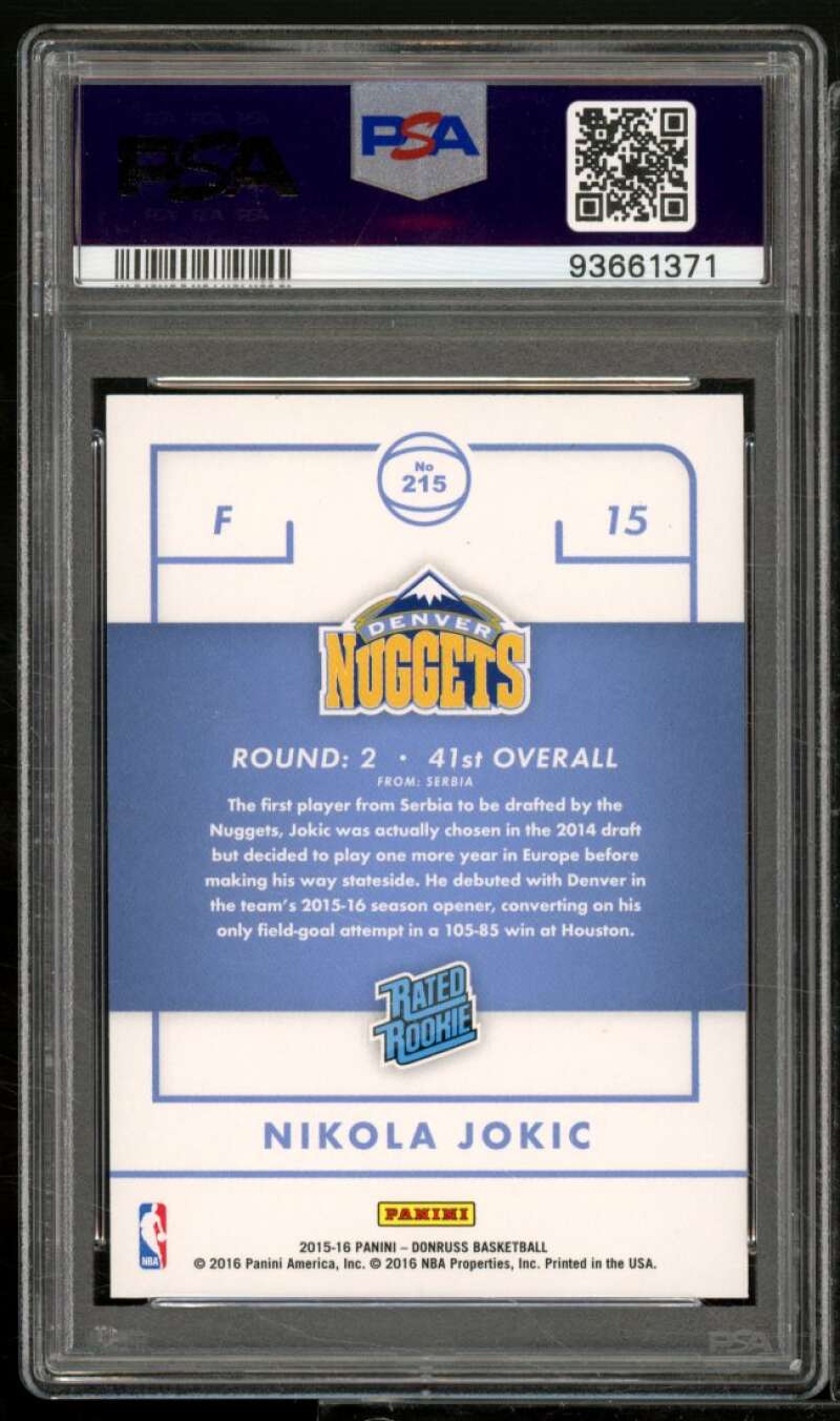 Nikola Jokic Rookie Card 2015-16 Panini Donruss #215 PSA 9 Image 2