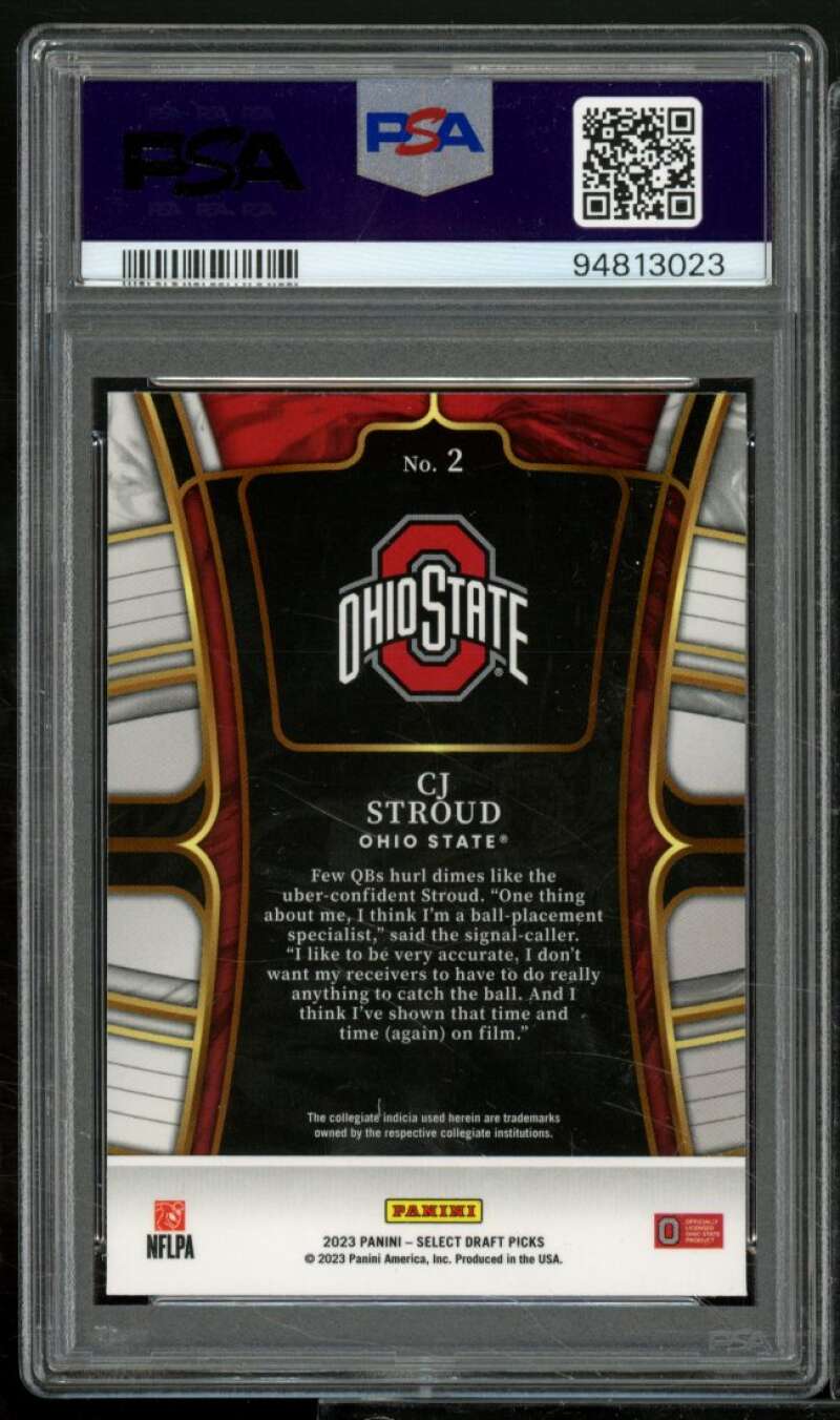 C.J. Stroud Rookie Card 2023 Select Draft Picks Blue #2 PSA 9 Image 2