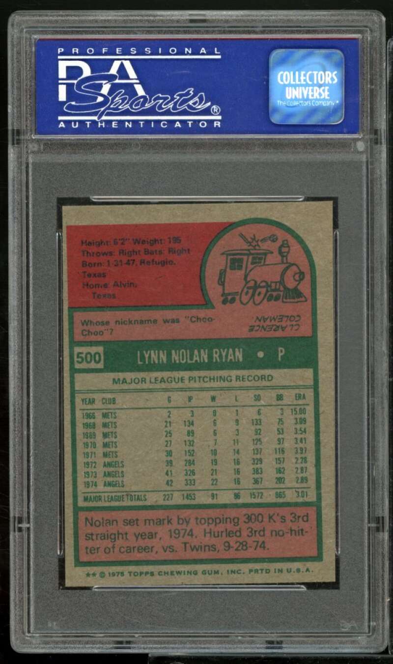 Nolan Ryan Card 1975 Topps Mini #500 PSA 7 Image 2