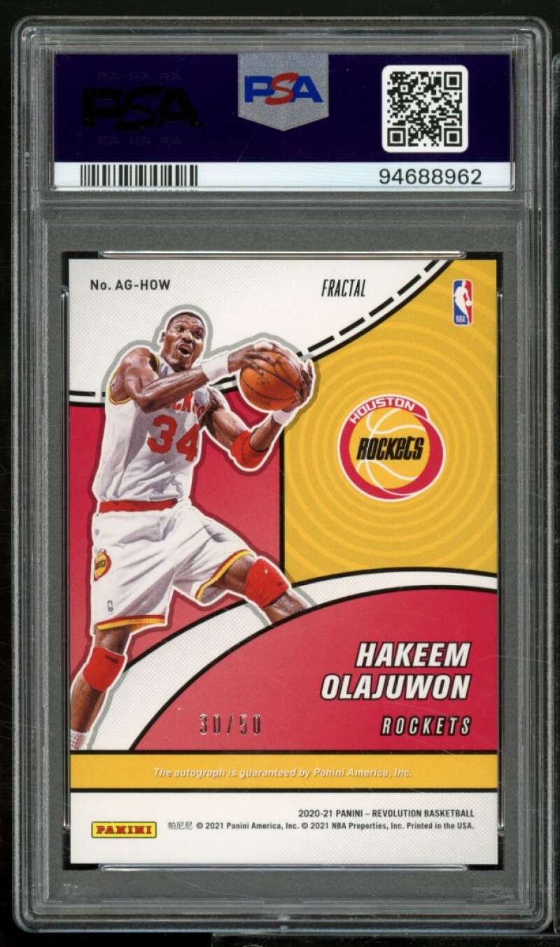 Hakeem Olajuwon 2020-21 Panini Revolution Autographs Fractal (pop 4) #HOW PSA 9 Image 2