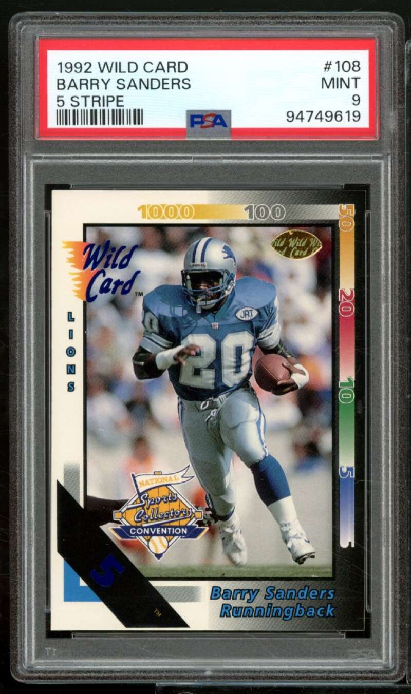 Barry Sanders Card 1992 Wild Card 5 Stripe (pop 6) #108 PSA 9 Image 1