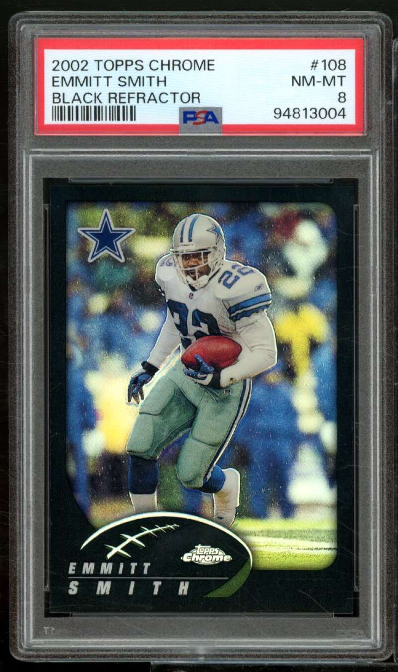 Emmitt Smith Card 2002 Topps Chrome Black Refractor #108 PSA 8 Image 1