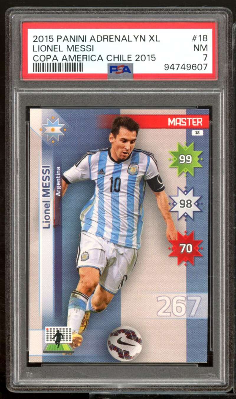 Lionel Messi 2015 Panini Adrenalyn Xl Captain America Chile (pop 1) #18 PSA 7 Image 1