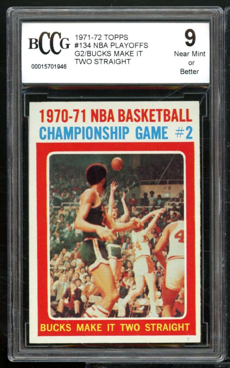 NBA Playoffs Bucks Make it Card w/Kareem 1971-72 Topps #134 BGS BCCG 9 Image 1