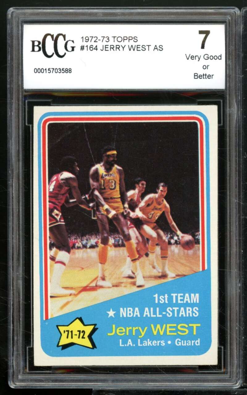 Jerry West Card w/Chamberlain 1972-73 Topps #164 BGS BCCG 7 (read) Image 1