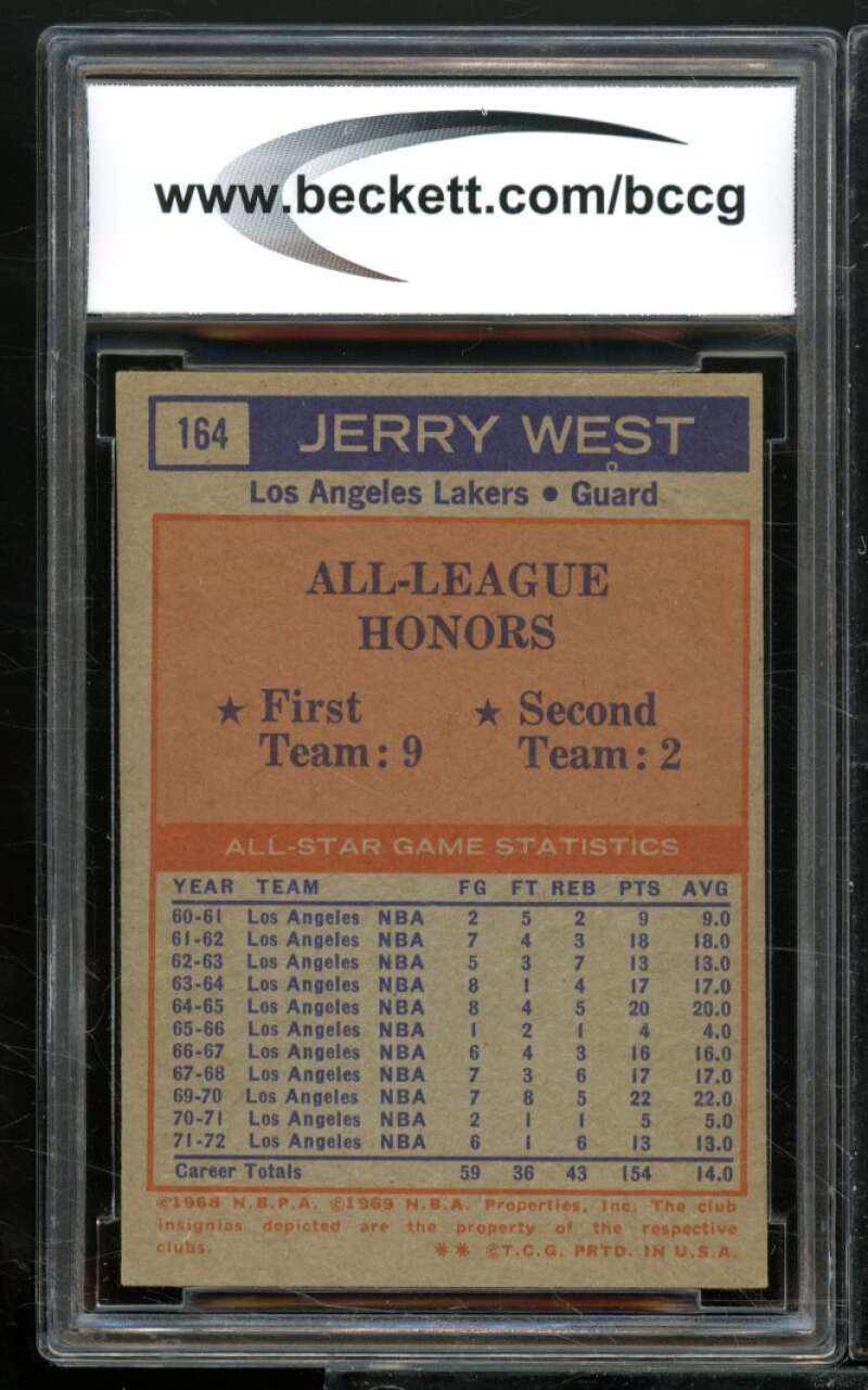 Jerry West Card w/Chamberlain 1972-73 Topps #164 BGS BCCG 7 (read) Image 2