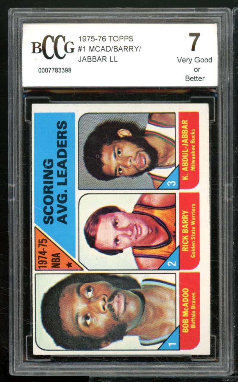 Bob McAdoo/Rick Barry/Kareem Abdul-Jabbar Leaders 1975-76 Topps #1 BGS BCCG 7 Image 1