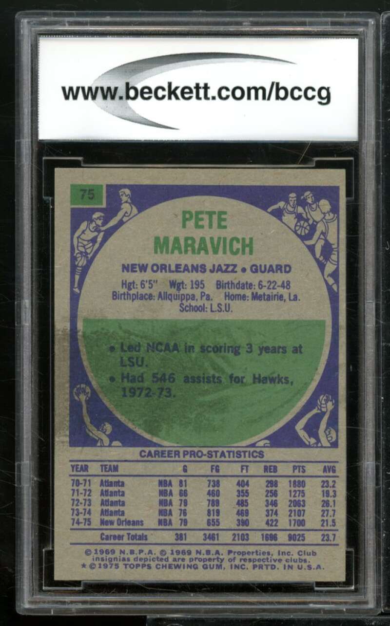 Pete Maravich Card 1975-76 Topps #75 BGS BCCG 7 Image 2