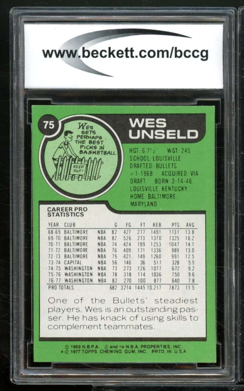 Wes Unseld Card 1977-78 Topps #75 BGS BCCG 9 (read) Image 2