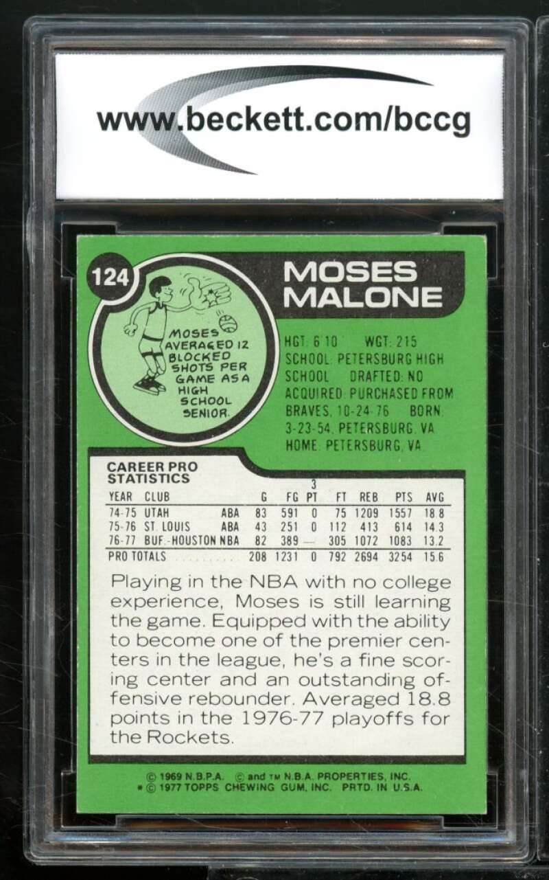 Moses Malone Card 1977-78 Topps #124 BGS BCCG 8 Image 2