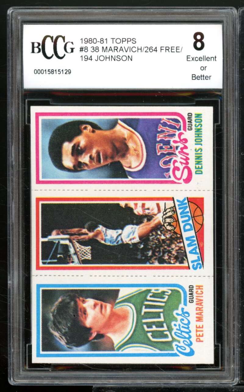 Pete Maravich/Free/Johnson Card 1980-81 Topps #8 BGS BCCG 8 Image 1