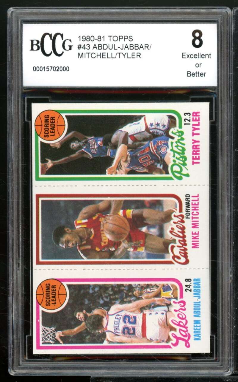 Kareem Abdul-Jabbar/ Ron Mitchell/ Wally Tyler Card 1980-81 Topps #43 BGS BCCG 8 Image 1