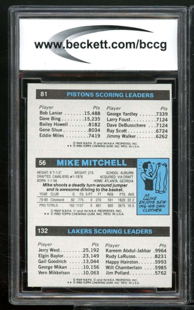 Kareem Abdul-Jabbar/ Ron Mitchell/ Wally Tyler Card 1980-81 Topps #43 BGS BCCG 8 Image 2