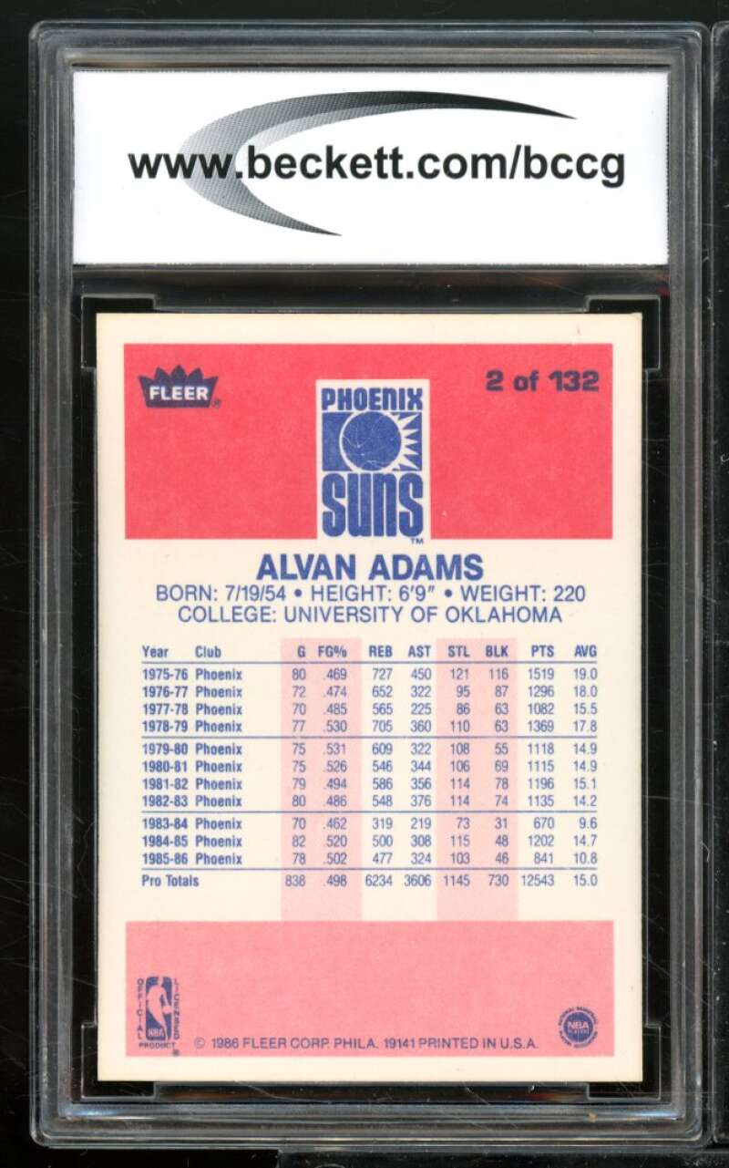 Alvan Adams Card 1986-87 Fleer #2 BGS BCCG 9 Image 2