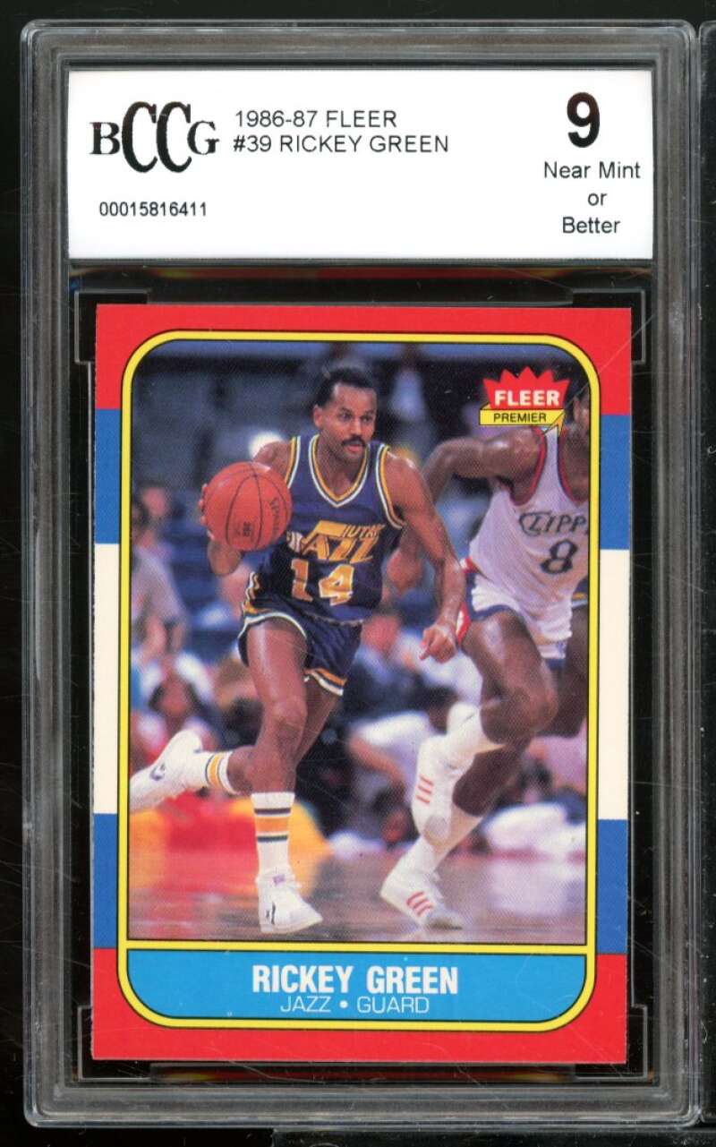 Rickey Green Card 1986-87 Fleer #39 BGS BCCG 9 Image 1