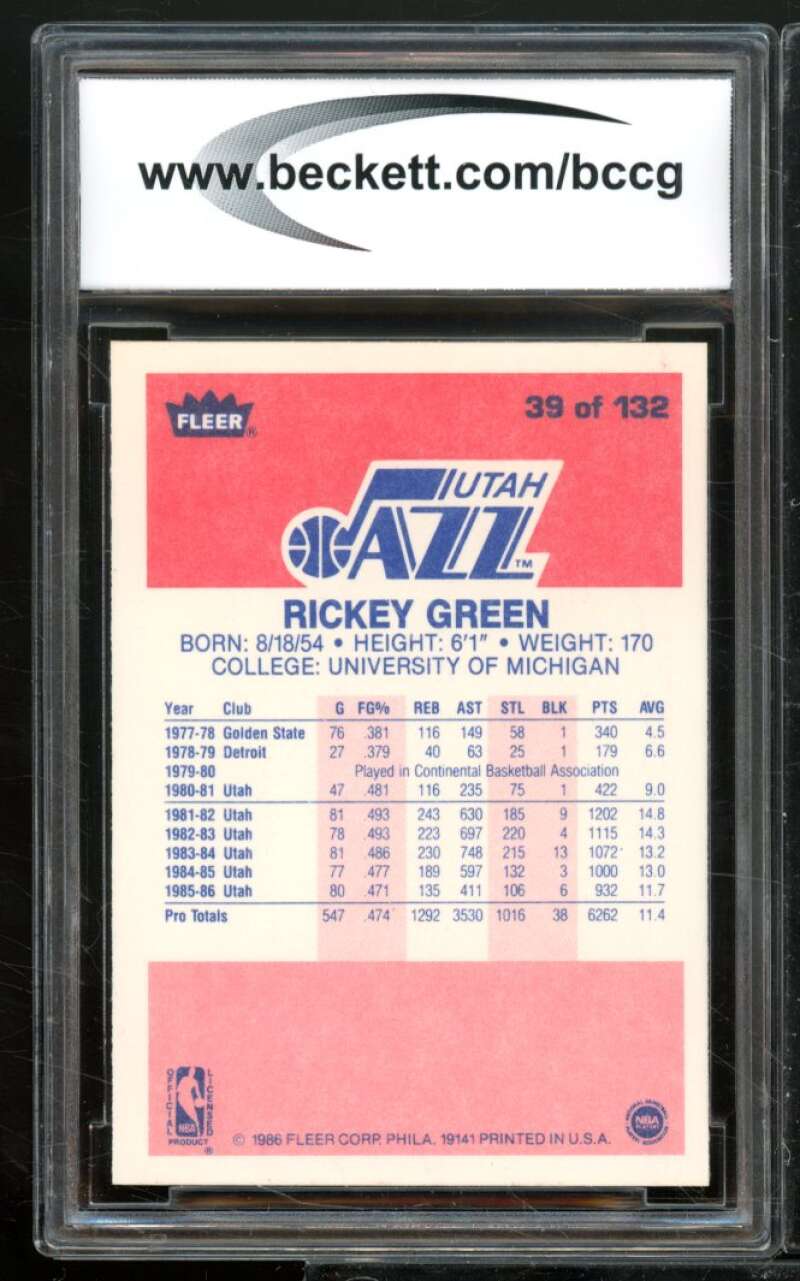 Rickey Green Card 1986-87 Fleer #39 BGS BCCG 9 Image 2