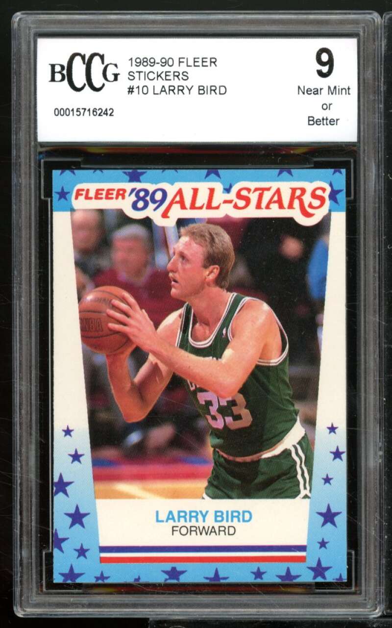 Larry Bird Card 1989-90 Fleer Stickers #10 BGS BCCG 9 Image 1