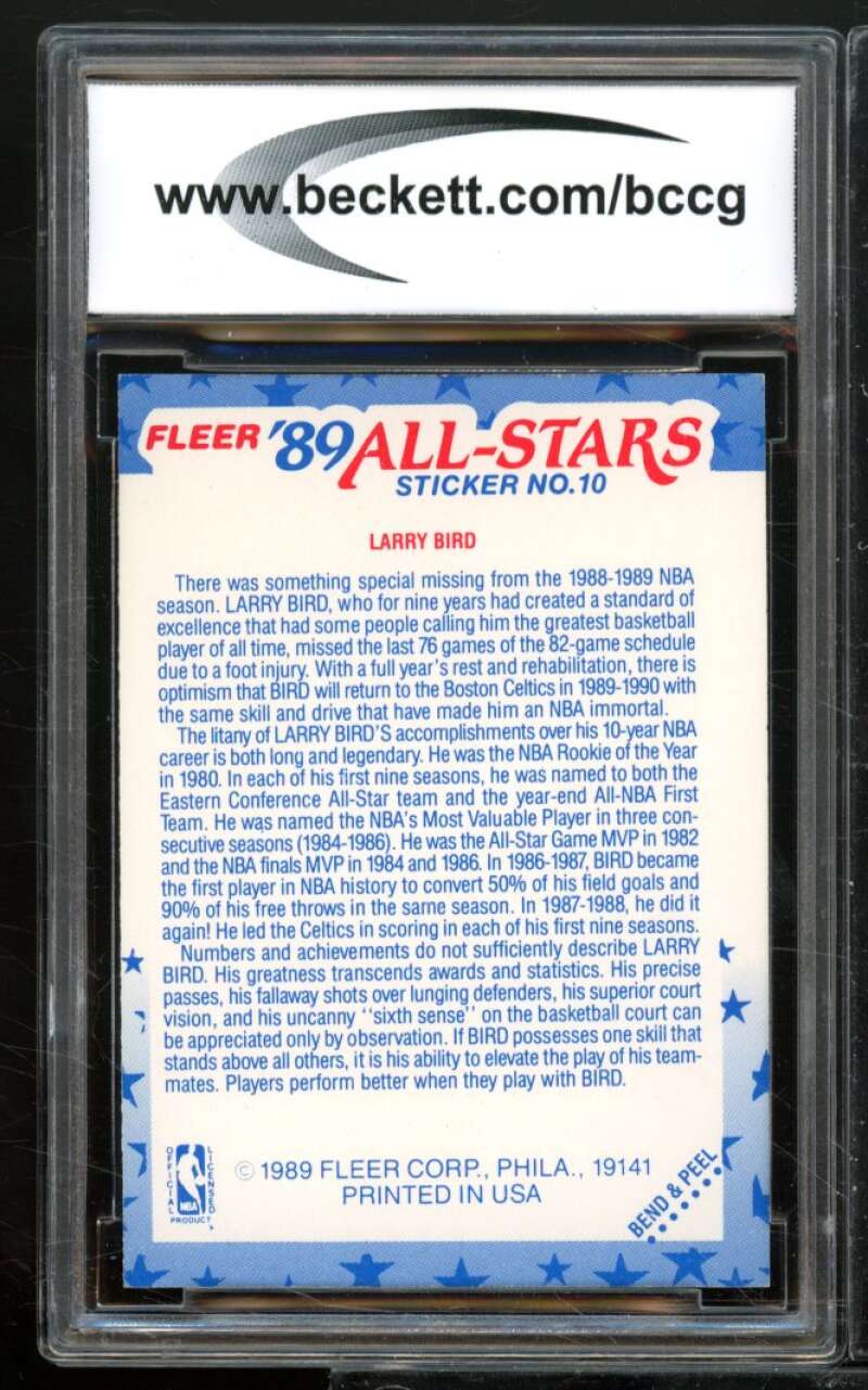 Larry Bird Card 1989-90 Fleer Stickers #10 BGS BCCG 9 Image 2