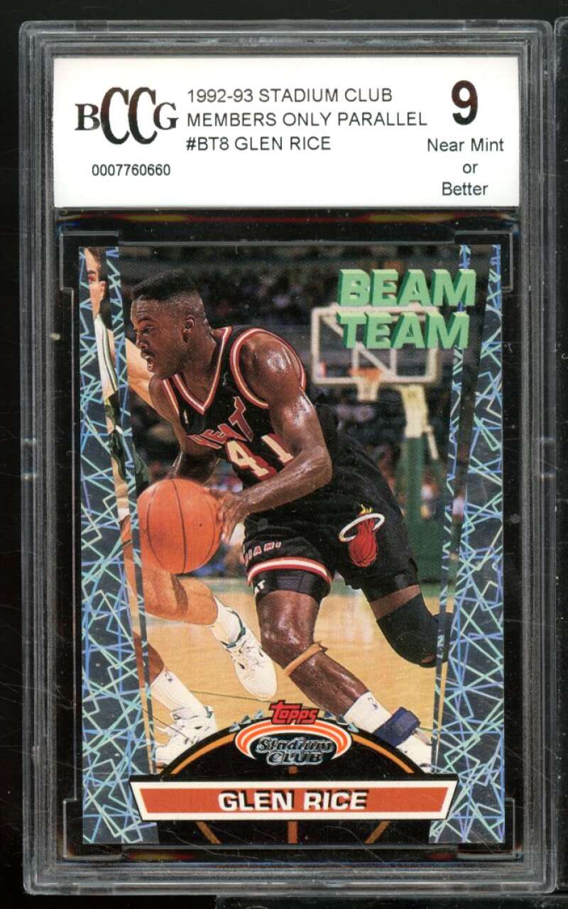 Glen Rice Card 1992-93 Stadium Club Members Only Parallel #Bt8 BGS BCCG 9 Image 1