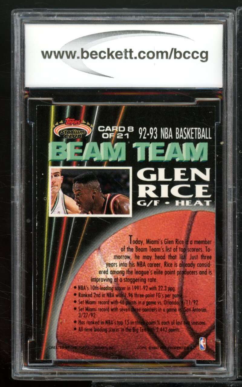 Glen Rice Card 1992-93 Stadium Club Members Only Parallel #Bt8 BGS BCCG 9 Image 2