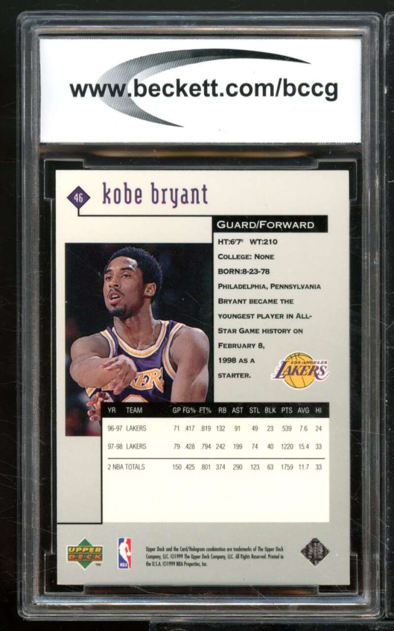 Kobe Bryant Card 1998-99 Black Diamond #46 BGS BCCG 8 Image 2