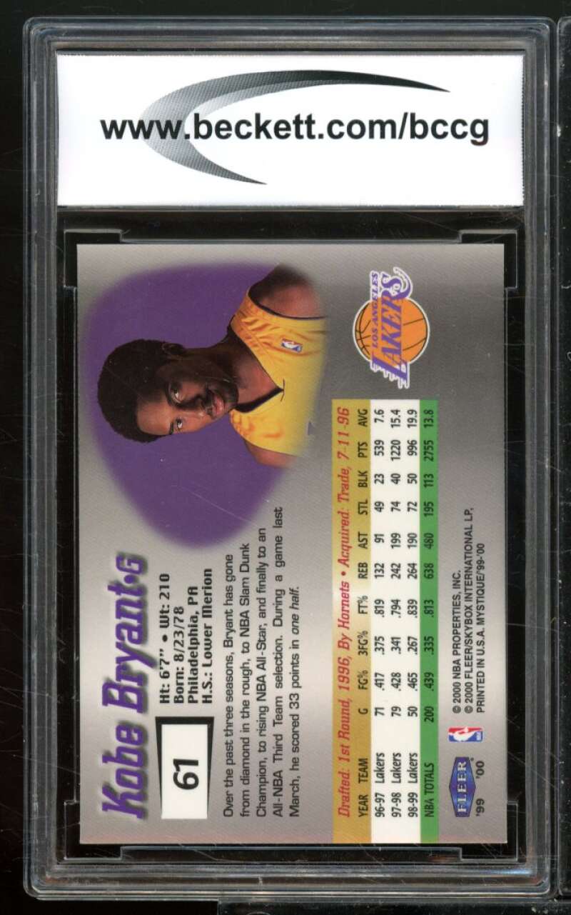 Kobe Bryant Card 1999-00 Fleer Mystique #61 BGS BCCG 9 Image 2