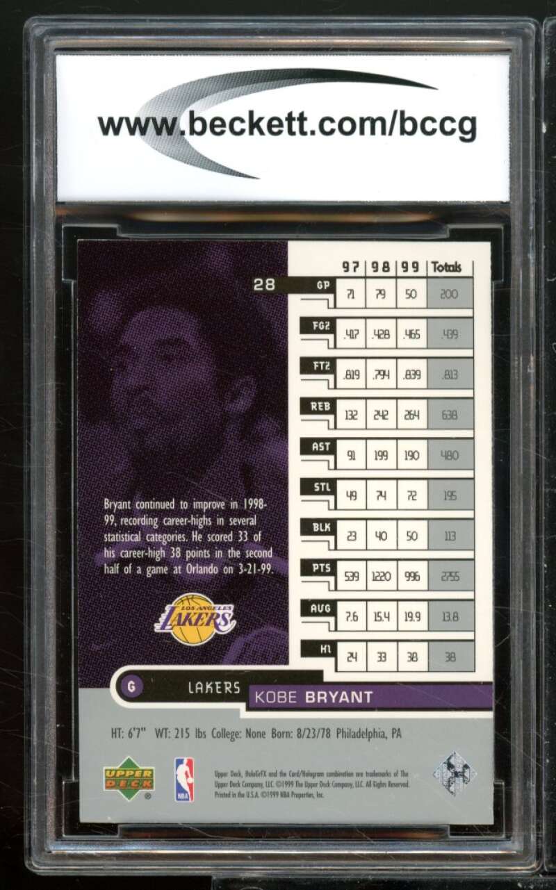 Kobe Bryant Card 1999-00 Upper Deck HoloGrFX #28 BGS BCCG 9 Image 2