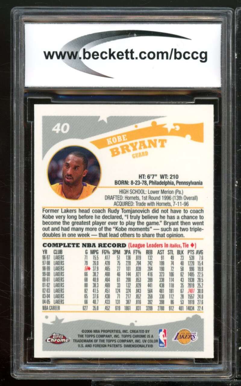 Kobe Bryant Card 2005-06 Topps Chrome #40 BGS BCCG 8 Image 2