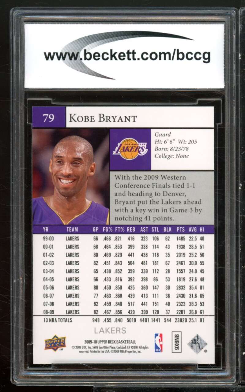 Kobe Bryant Card 2009-10 Upper Deck #79 BGS BCCG 10 Image 2