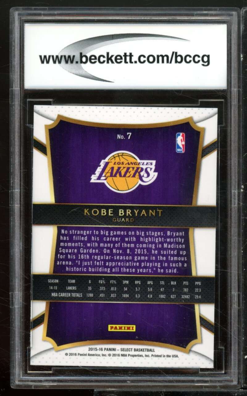 Kobe Bryant Card 2015-16 Select #7 BGS BCCG 10 Image 2