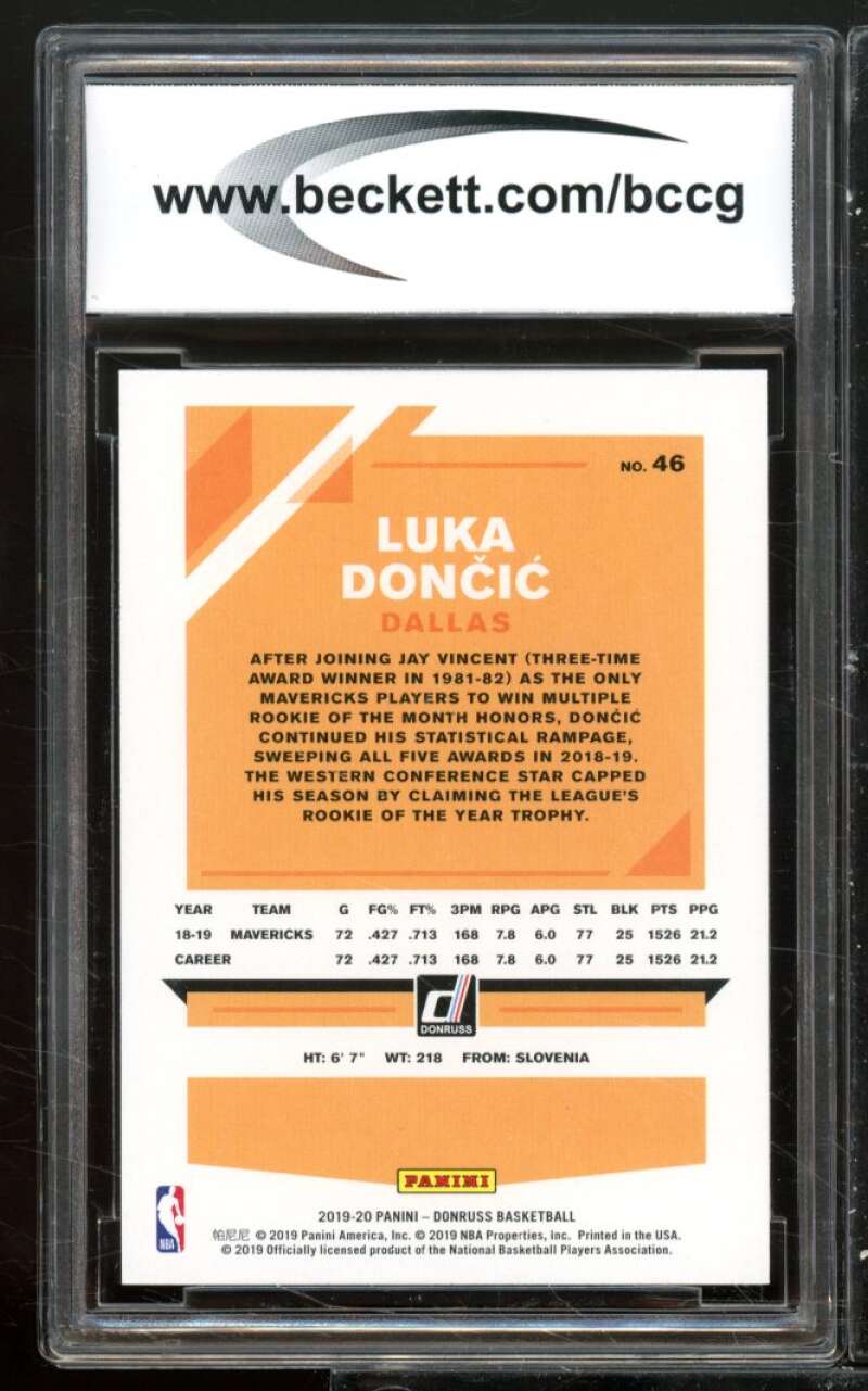 Luka Doncic Card 2019-20 Donruss #46 BGS BCCG 10 Image 2