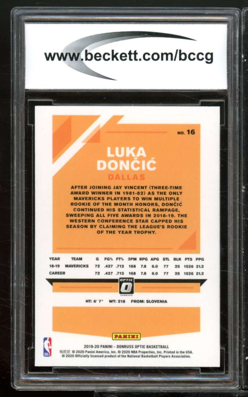 Luka Doncic Card 2019-20 Donruss Optic #16 BGS BCCG 10 Image 2