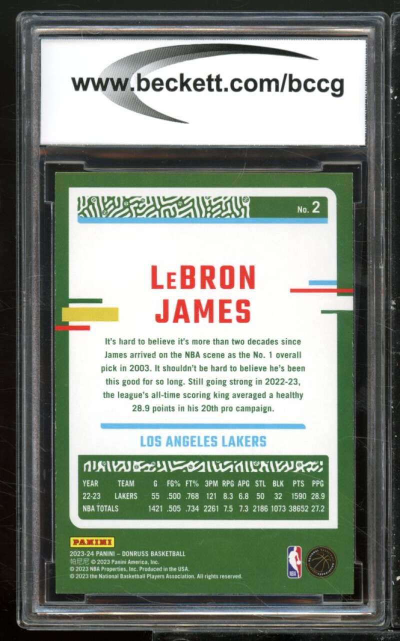 LeBron James Card 2023-24 Donruss Holo Green Laser #2 BGS BCCG 10 Image 2