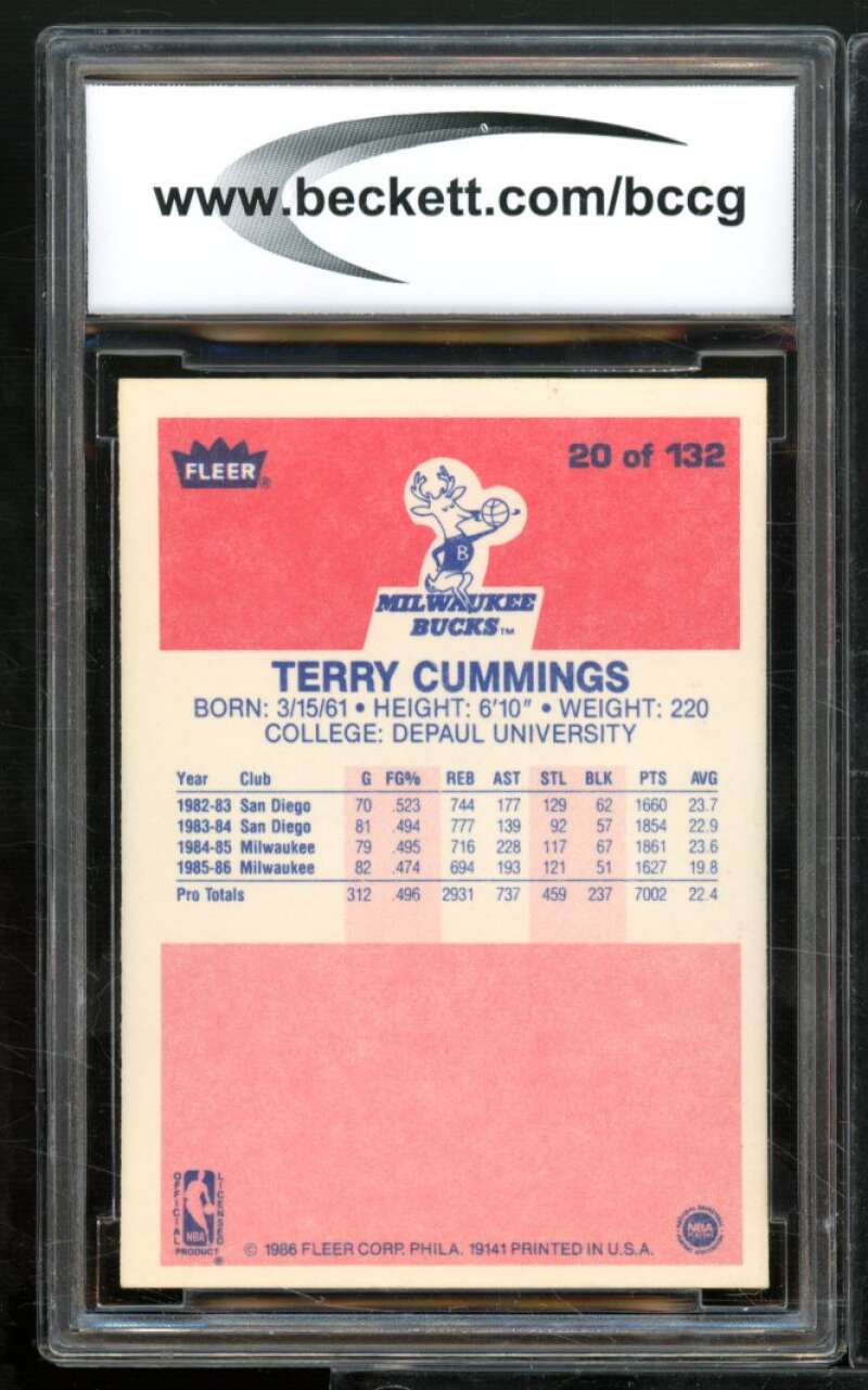 Terry Cummings Rookie Card 1986-87 Fleer #20 BGS BCCG 9 Image 2