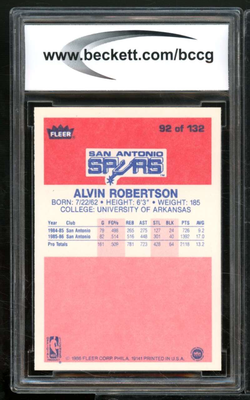 Alvin Robertson Rookie Card 1986-87 Fleer #92 BGS BCCG 9 Image 2