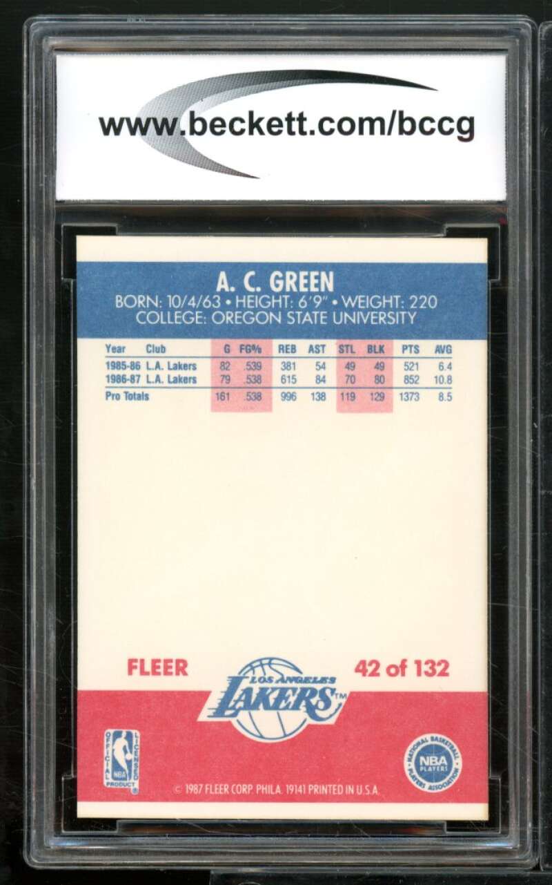 A.C. Green Card 1987-88 Fleer #42 BGS BCCG 9 Image 2