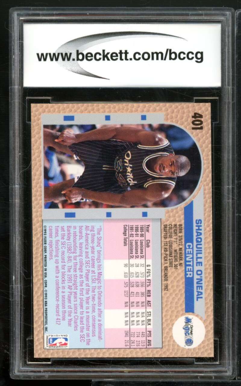 Shaquille O'Neal Rookie Card 1992-93 Fleer #401 BGS BCCG 9 Image 2