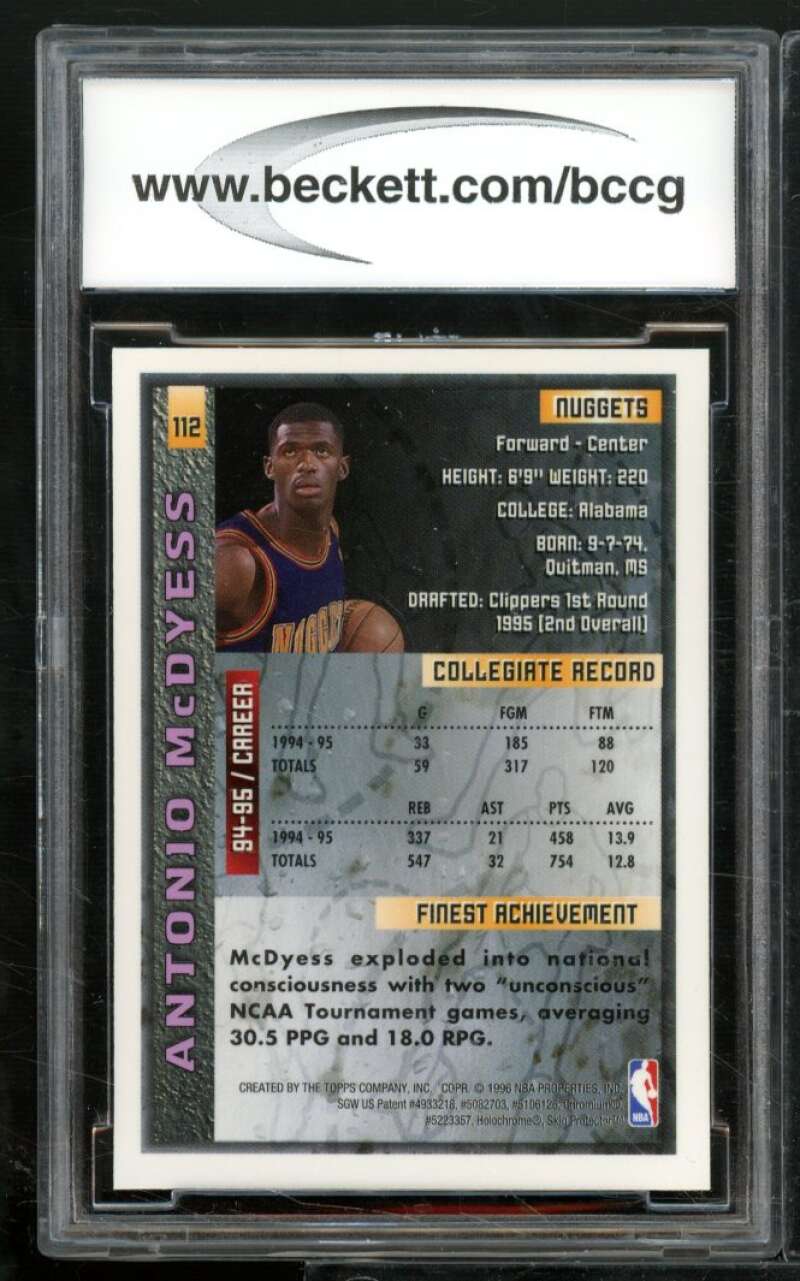 Antonio McDyess Rookie Card 1995-96 Finest w/coating #112 BGS BCCG 9 Image 2