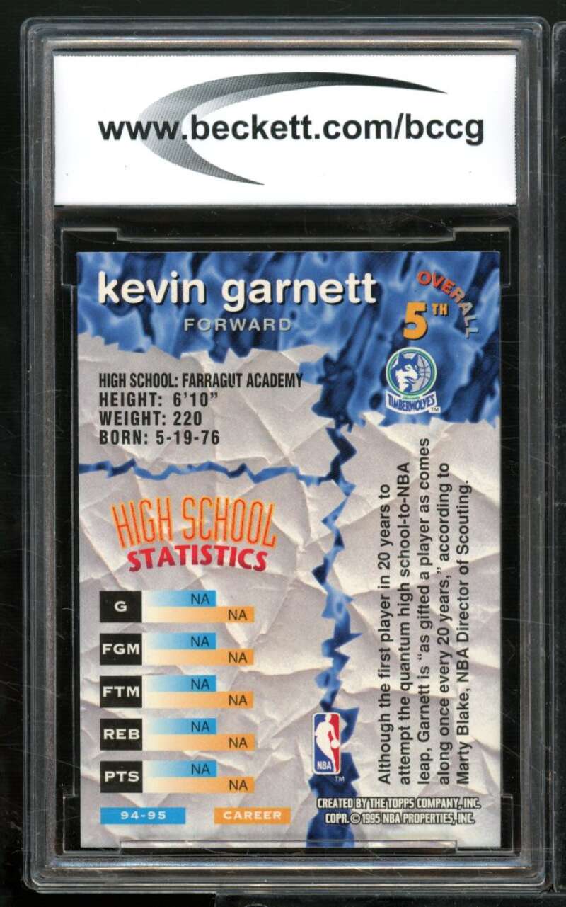 Kevin Garnett Rookie Card 1995-96 Stadium Club Draft Picks #5 BGS BCCG 10 Image 2