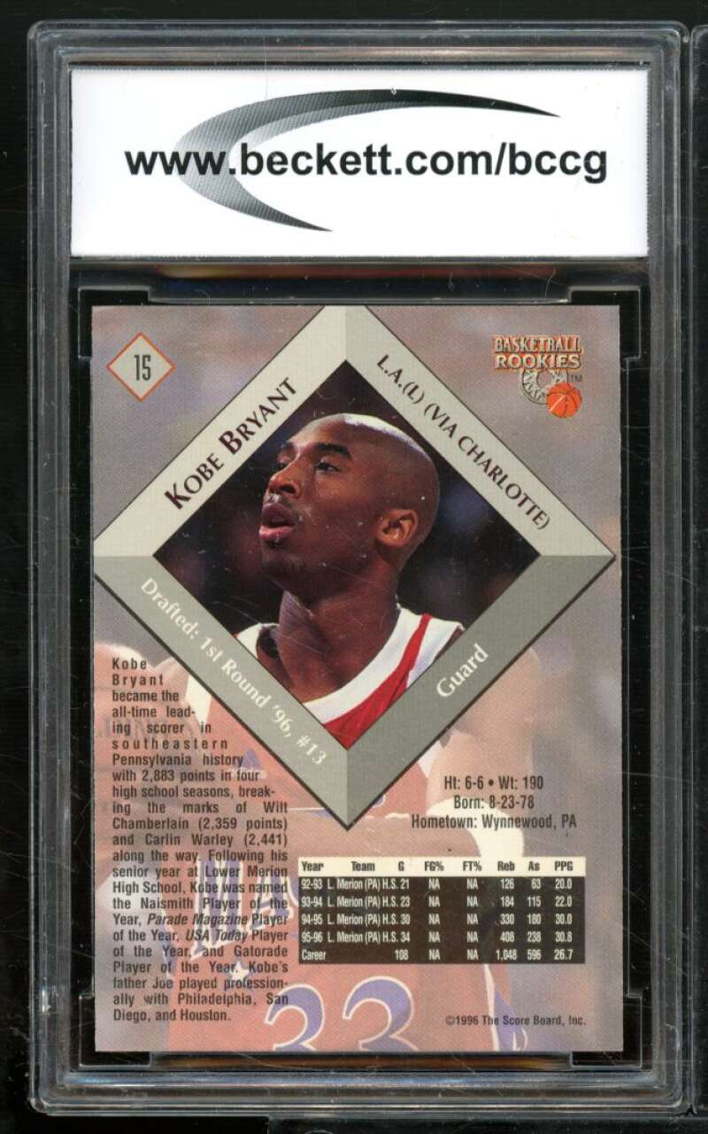 Kobe Bryant Rookie Card 1996 SB Rookies #15 BGS BCCG 8 (read) Image 2