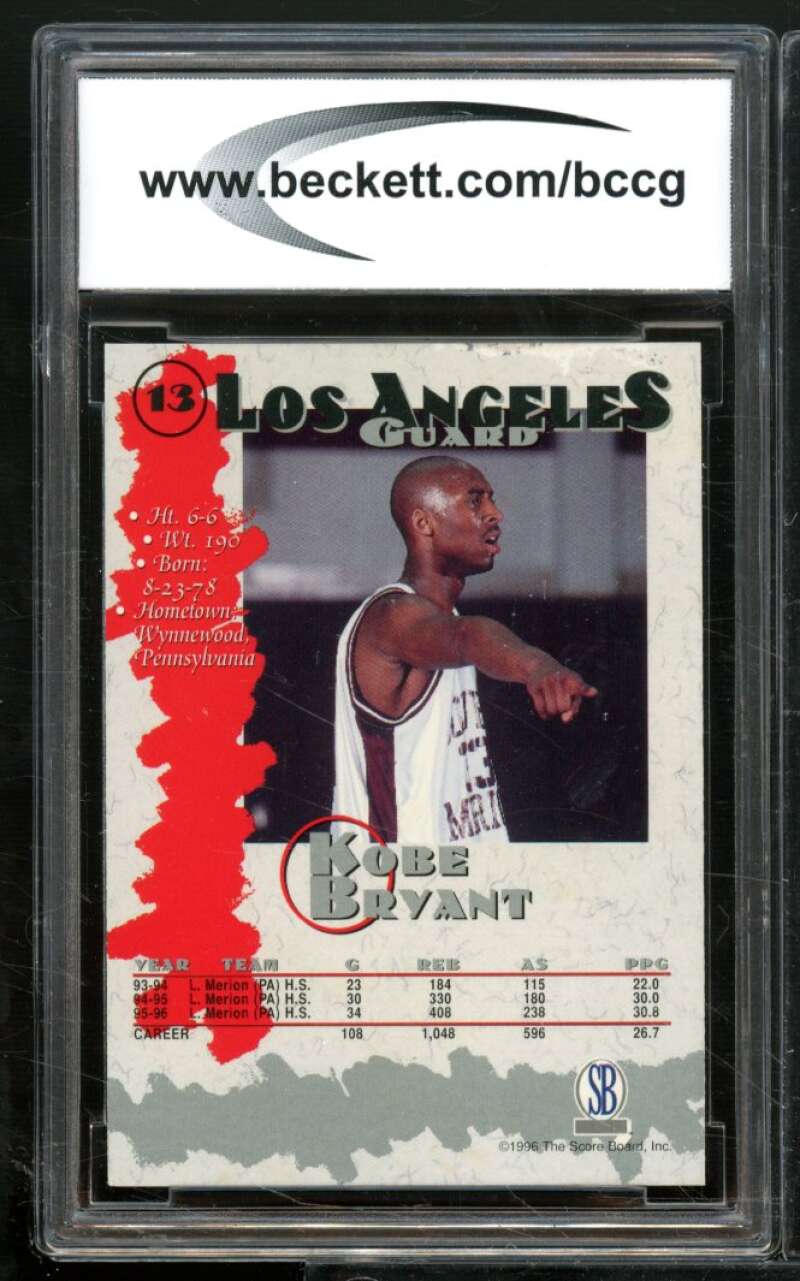 Kobe Bryant Card 1996-97 Score Board Autographed Coll. #13 BGS BCCG 7 Image 2