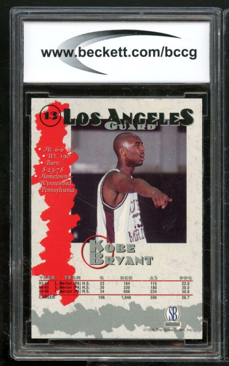 Kobe Bryant Card 1996-97 Score Board Autographed Coll. #13 BGS BCCG 8 Image 2