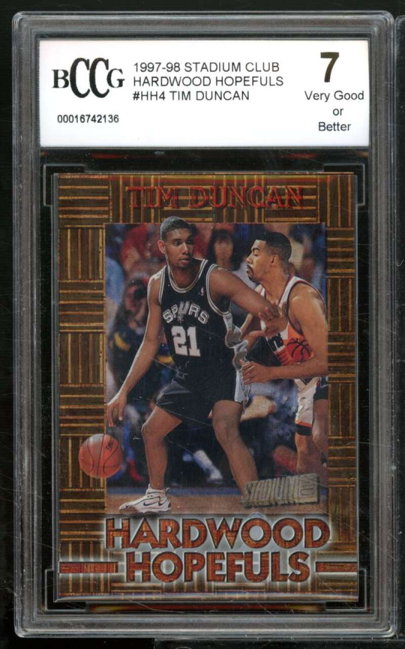 Tim Duncan Rookie Card 1997-98 Stadium Club Hardwood Hopefuls #HH4 BGS BCCG 7 Image 1