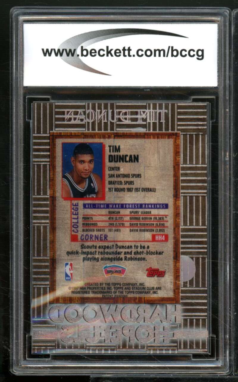 Tim Duncan Rookie Card 1997-98 Stadium Club Hardwood Hopefuls #HH4 BGS BCCG 7 Image 2