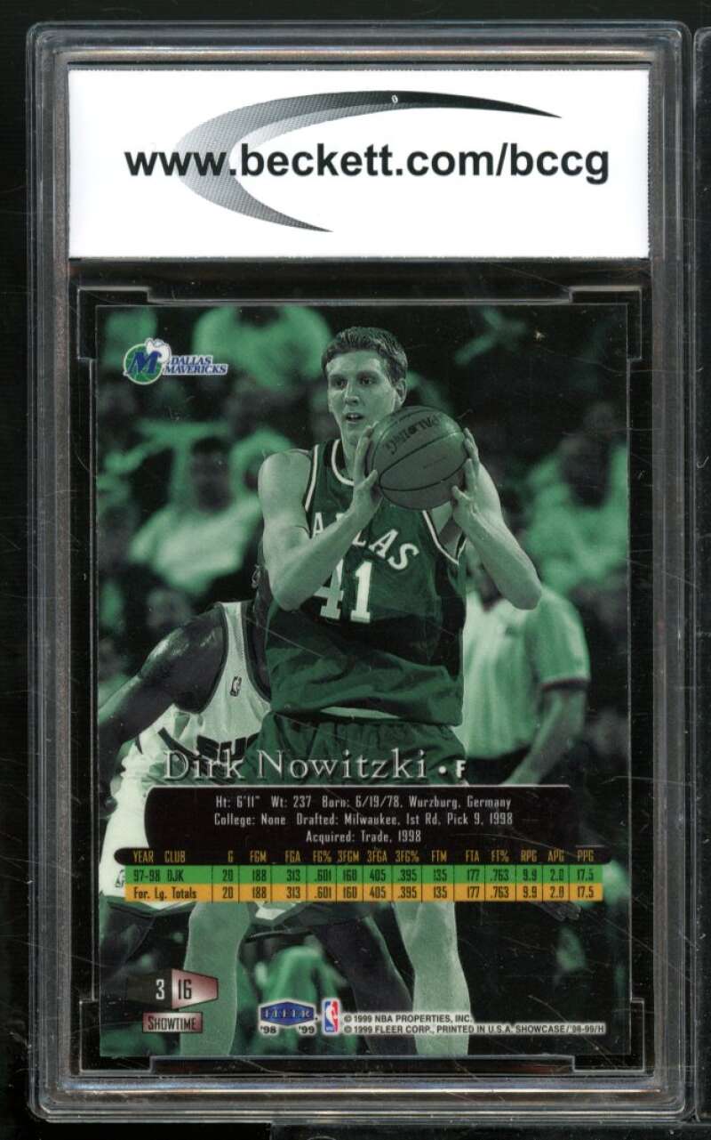 Dirk Nowitzki Rookie Card 1998-99 Flair Showcase Row 3 #16 BGS BCCG 10 Image 2